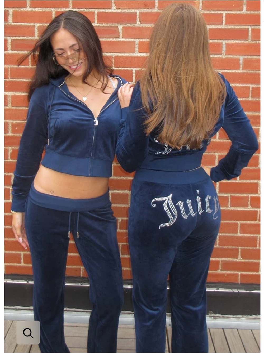 Juicy Couture Navy Velour Rhinestone Logo Track Pants & Hoodie Set